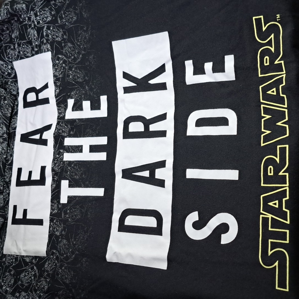 Star Wars Fear The Dark Side Darth Vader Print Black White Graphic Tee VG L - Picture 2 of 7